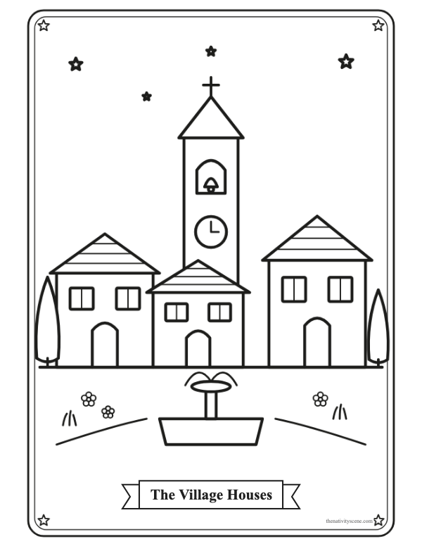Printable coloring page: The village houses